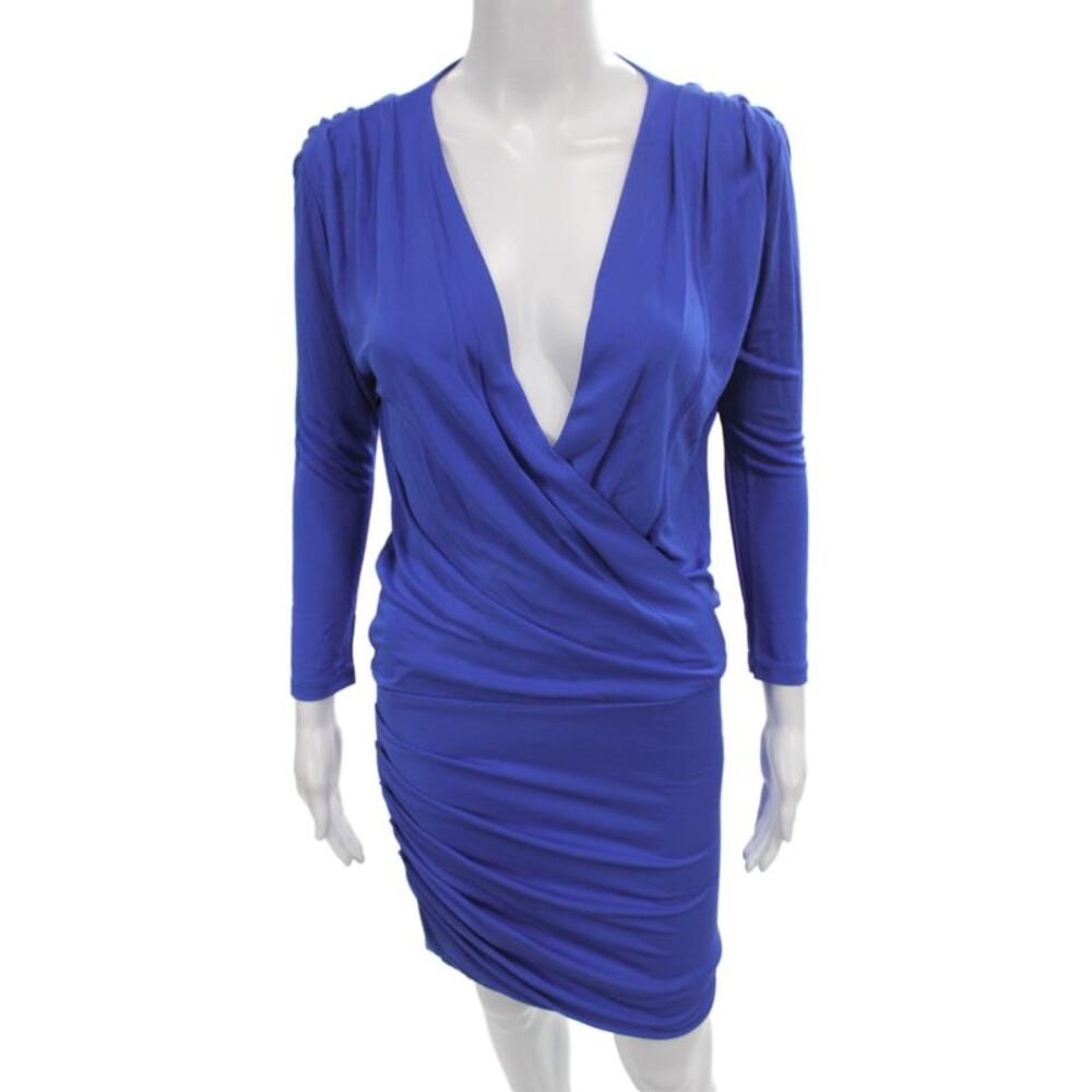 Slate & Willow Women Bodycon Blue Rayon Long Sleeve V-Neck Mini Dress Size S